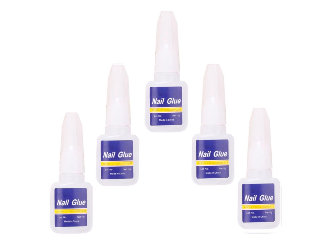 Cola Para Unhas Com Pincel, 10g, Pacote Com 5 Frascos Azuis.