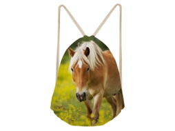 Mochila Infantil Marrom Com Cordão, Estampa De Cavalo, Ideal Para Festas, Lembrancinhas E Academia. Aquaforge