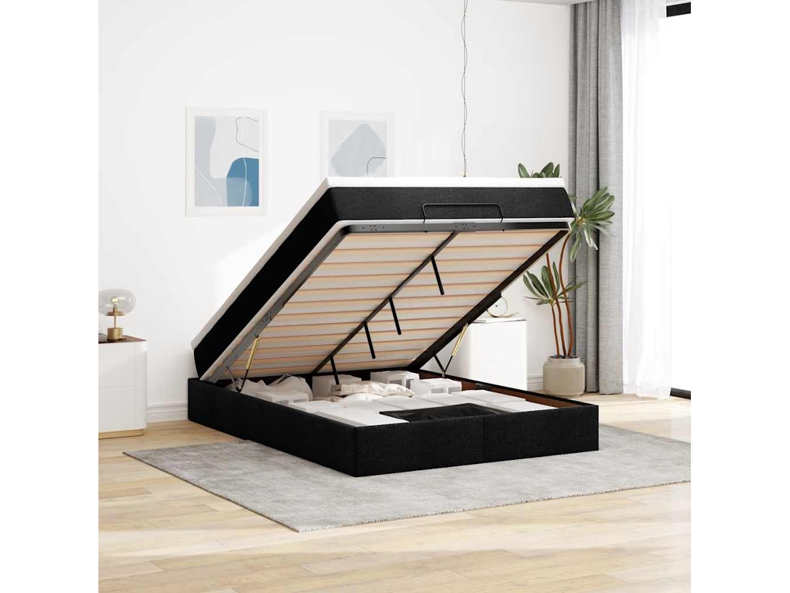 Vidaxl Estrutura De Cama Otomana Com Colchão 140x200 Cm Tecido Preto