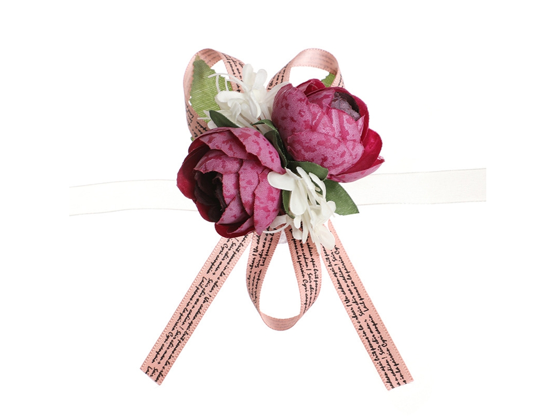 2Pcs Flor de Pulso de Casamento Corsage Floral com Rosa e Folha para Mão NEVEANCE