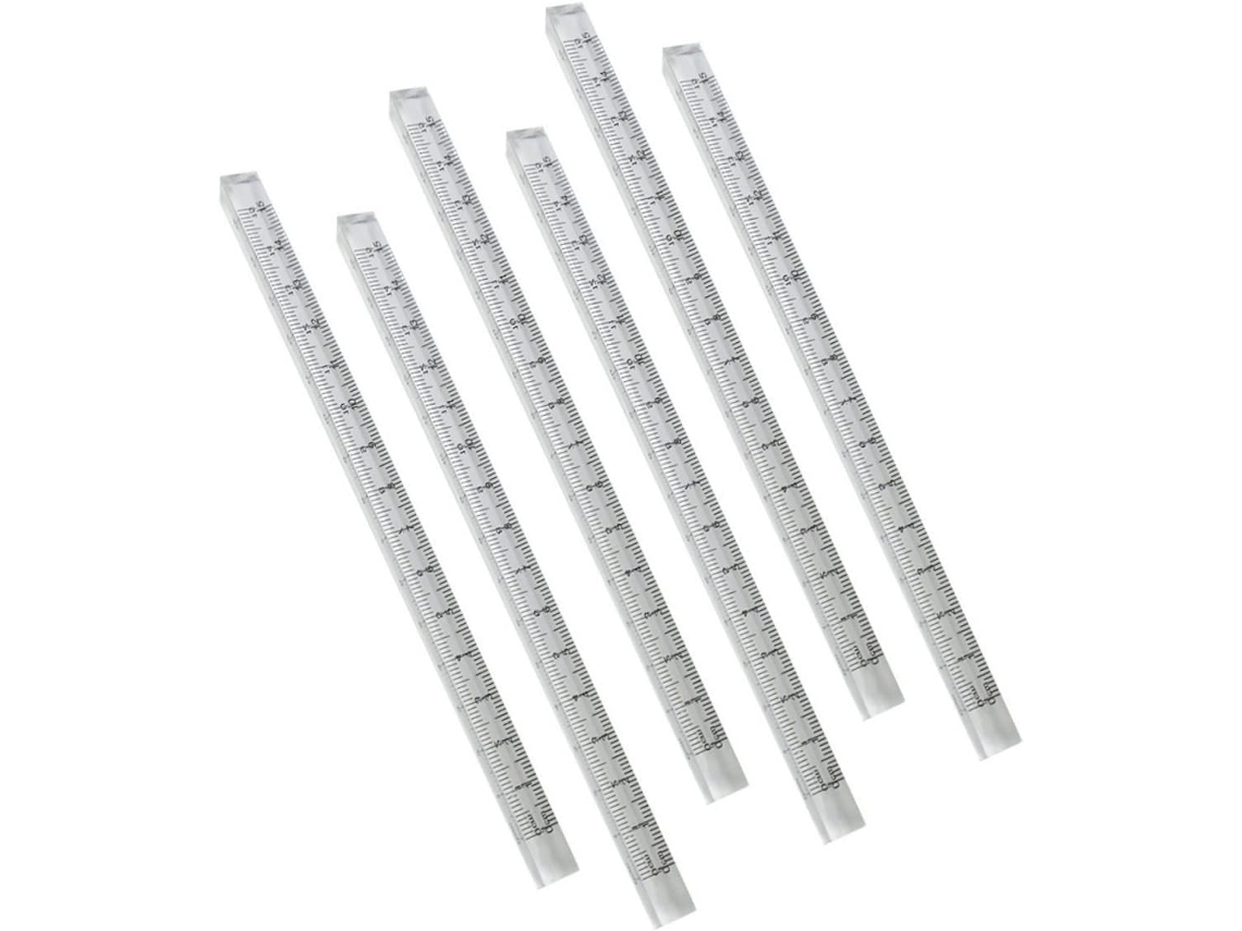 Conjunto de 6 réguas de plástico transparente para pintura, ensino e desenho, ideal para estudantes.