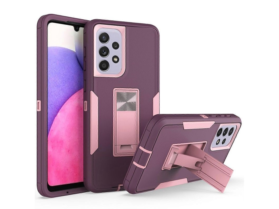 2026 capa para Samsung Galaxy A33 5g Anti queda Pc+tpu com Suporte Integrado e Placa de Metal Rosa Ouro Roxo