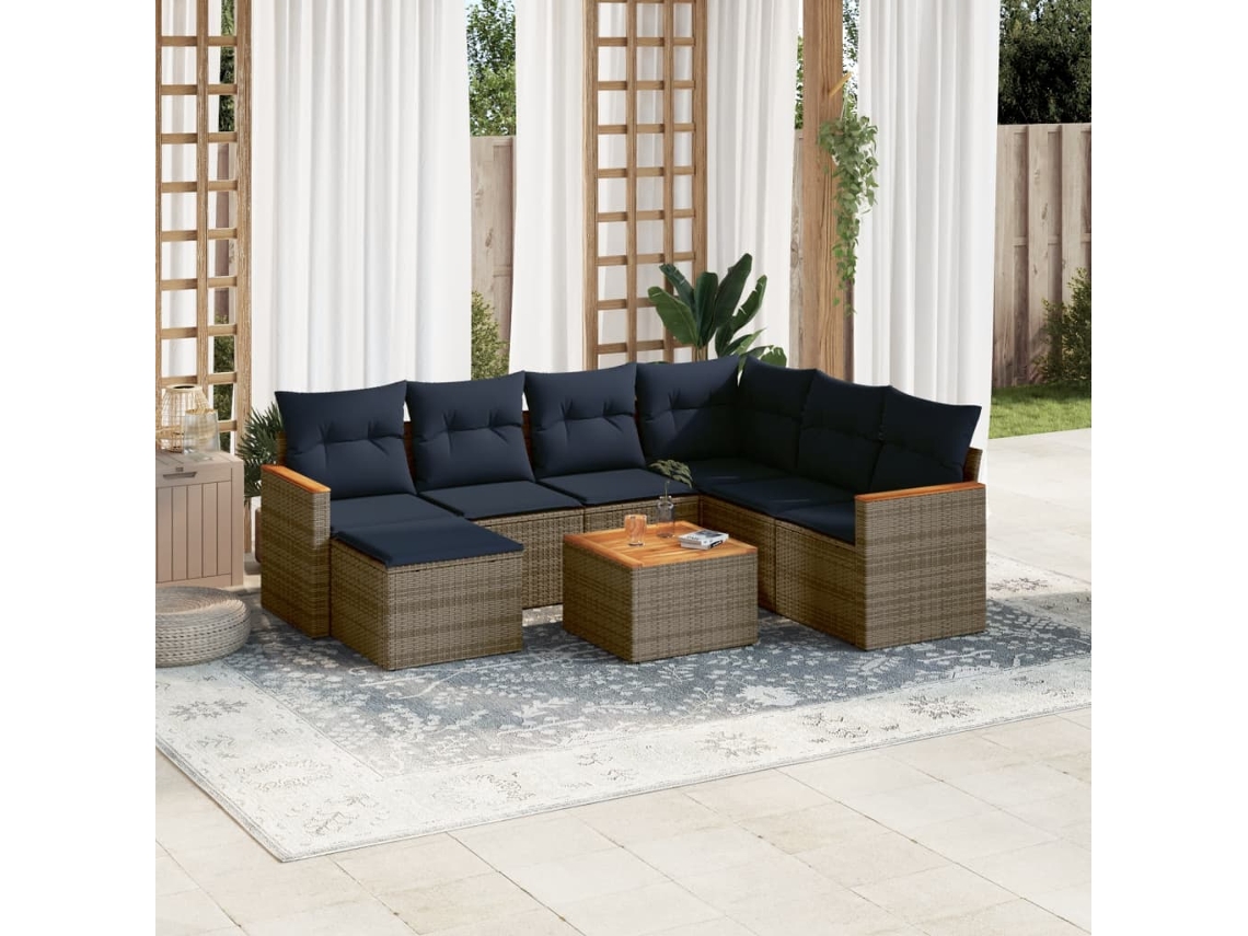 Vidaxl Conjunto De Sofá De Jardim Com 8 Peças E Almofadas Em Rattan Sintético Cinza