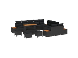 Conjunto 14 Sofá De Jardim Vidaxl Preto Vime Pe (110 X 55 X 71 Cm)