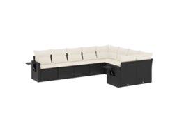 Conjunto de 9 sofás de jardim com almofadões Vime Pe Preto MAISON EXCLUSIVE (9 peças)