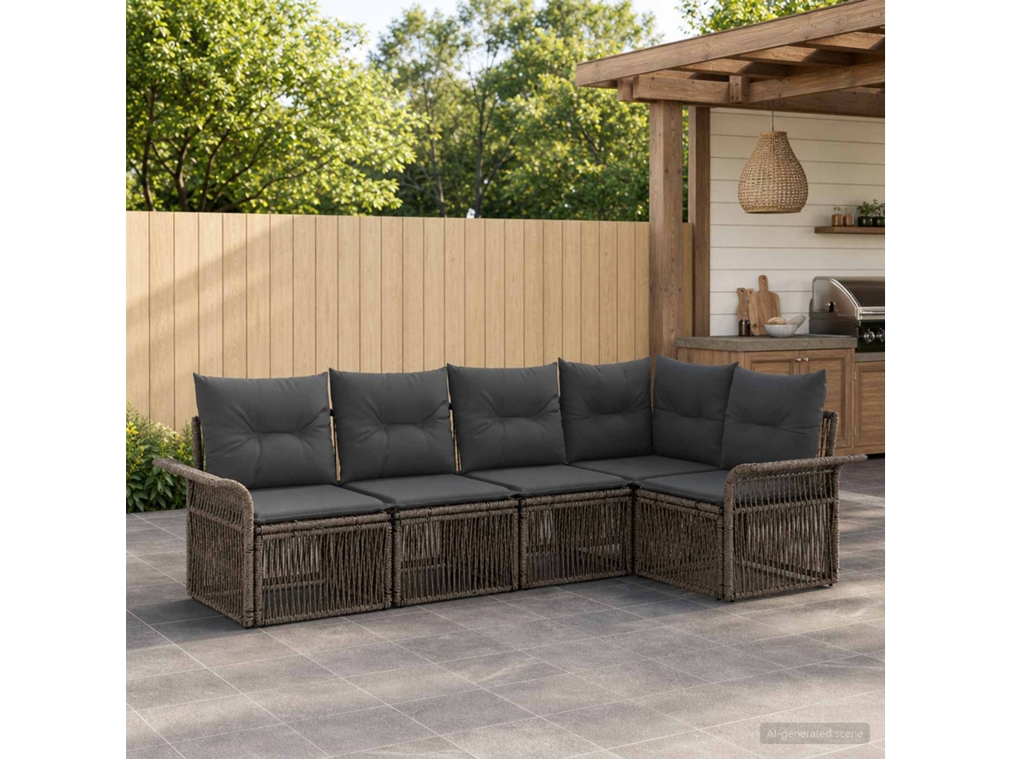 Vidaxl Conjunto De Sofá De Jardim 5 Unid. Cinzento Vime Pe