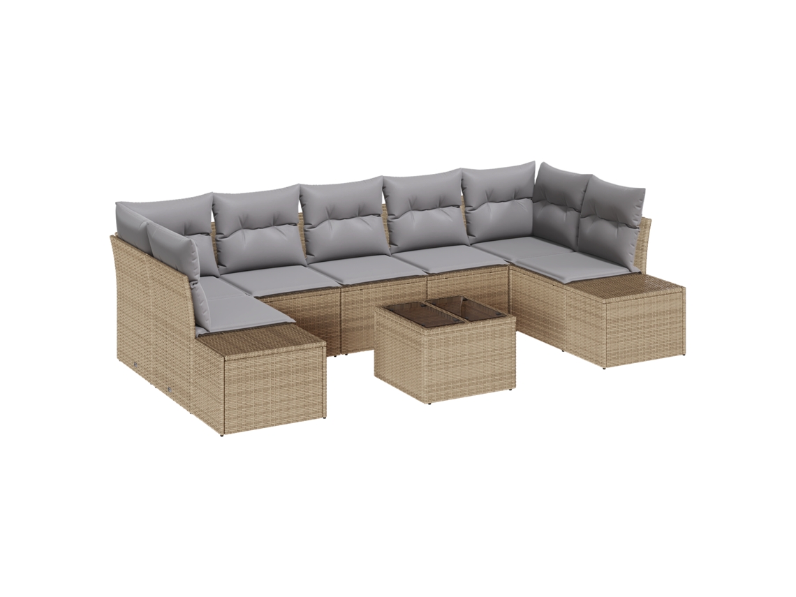 Conjunto 8 Conjunto De Sofá De Jardim Vidaxl Bege Vime Pe (239 X 62 X 69 Cm)