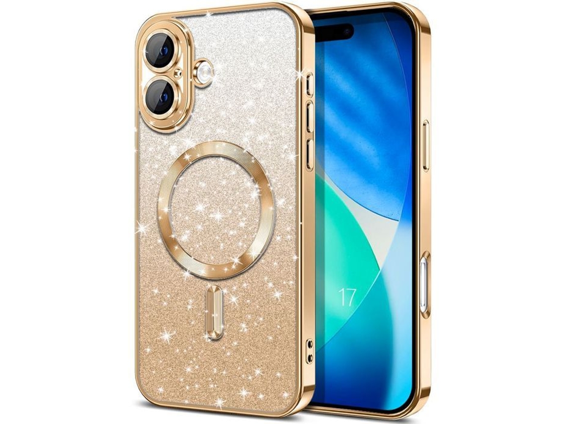 Capa Protetora - Booling - Para Iphone 17 - Silicone Brilhante Com Círculo Magnético - Dourada