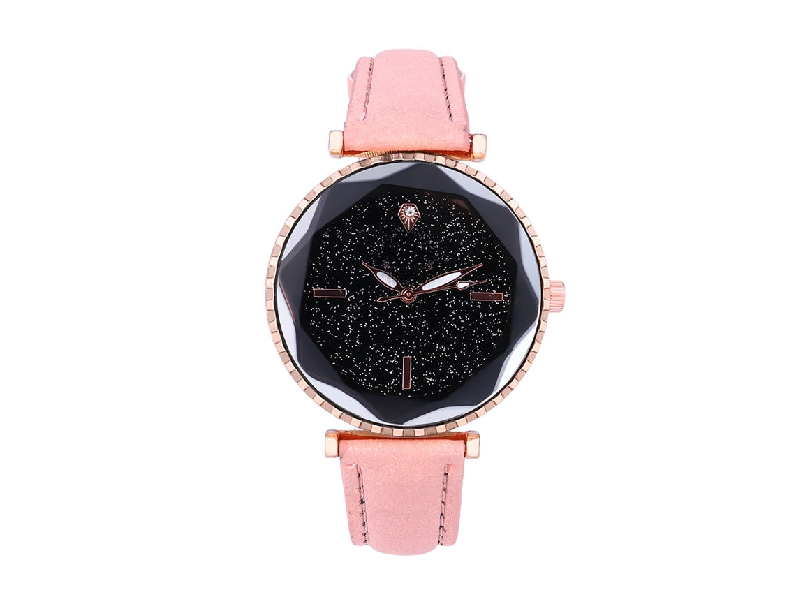 Relógio de quartzo unissex com mostrador redondo, elegante e casual, rosa.