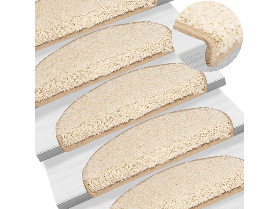 Vidaxl Tapetes De Escada 15 Peças 65x21x4 Cm Creme Semicircular Grande
