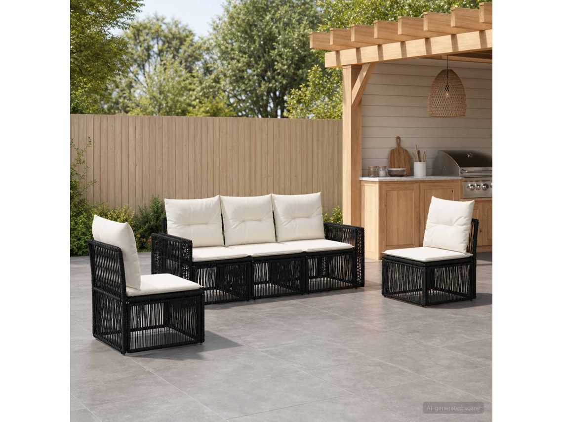 Vidaxl Conjunto De Sofá De Jardim 5 Unid. Preto E Branco Creme Vime Pe