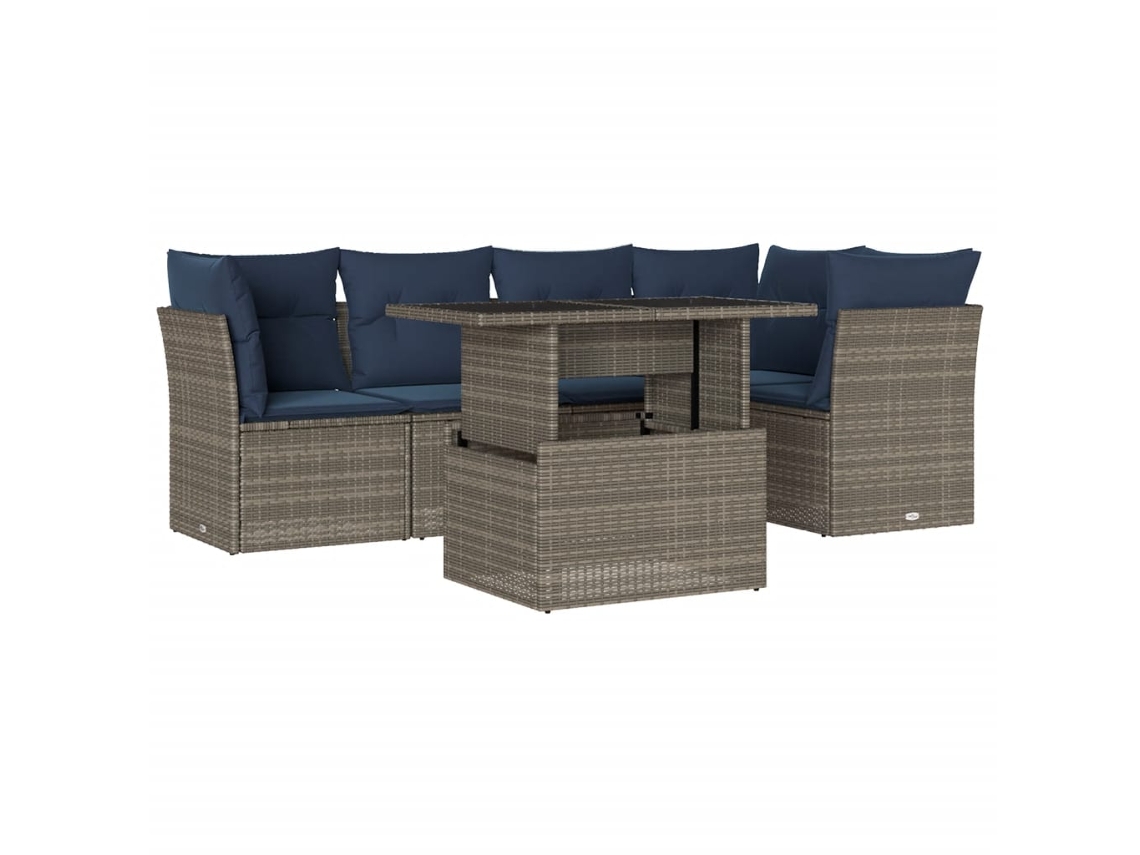 Conjunto de Sofá de Jardim, 6 Peças, Almofadas, Rattan Cinza MAISON EXCLUSIVE