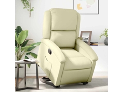 Vidaxl Poltrona Reclinável Elevatória Couro Genuíno Cor Creme