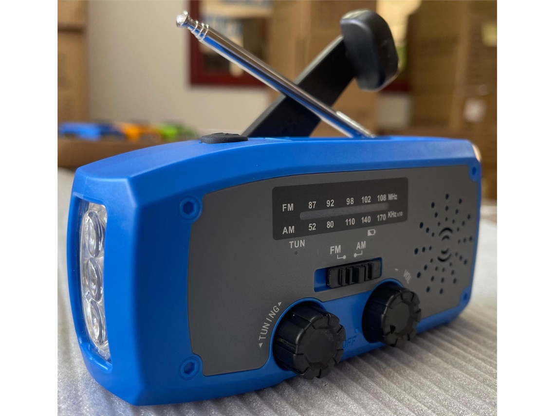 Rádio De Emergência Com Células Solares, Am/fm, Manivela, Bateria De 2000mah E Lanterna Led Para Uso Externo Brilvibera (azul)