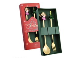 Conjunto de Colher e Garfo Coloridos de Natal 2 Peças RNEMITERY