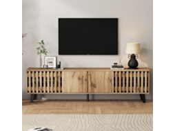 Móvel Tv 180x40x55cm Madeira Natural 8 Compartimentos 70 Polegadas Sala Estar