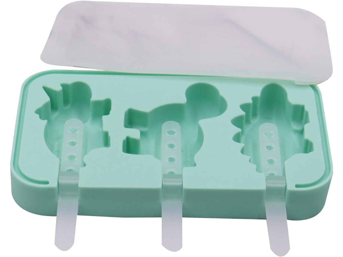 Forma De Silicone Qualidade Alimentar Com 3 Cavidades Para Picolé, Formato De Dinossauro, Ideal Para Assar