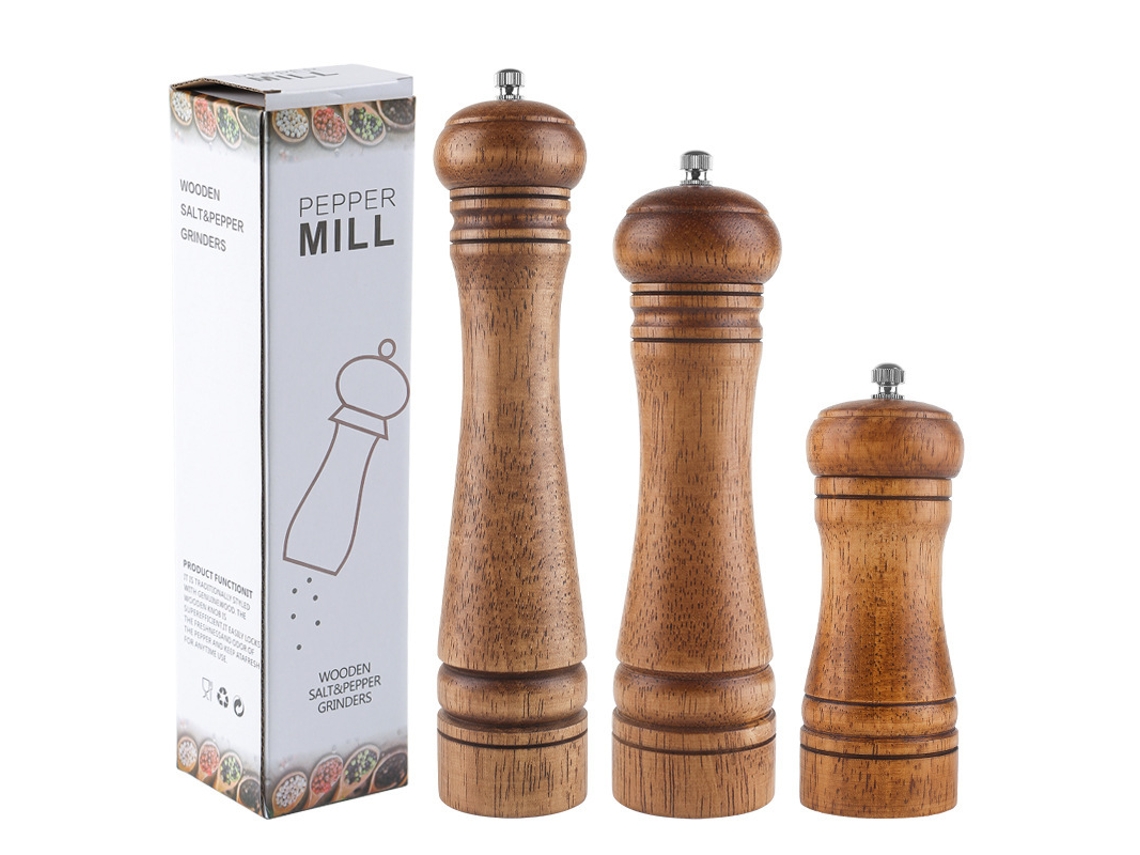 Conjunto E Conjunto De 3 Moinhos De Pimenta De Madeira Aquaforge
