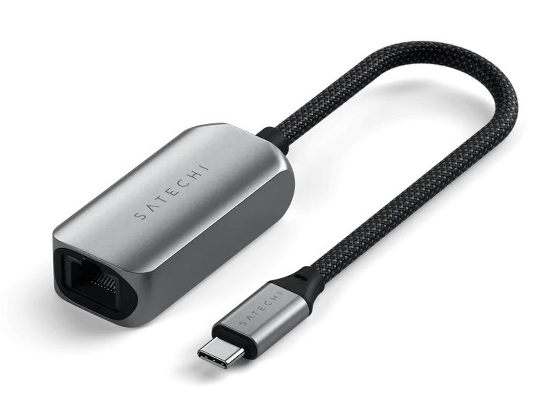 Adaptador USB-C para Ethernet 2.5 Gigabit revestido em nylon Cinzento SATECHI