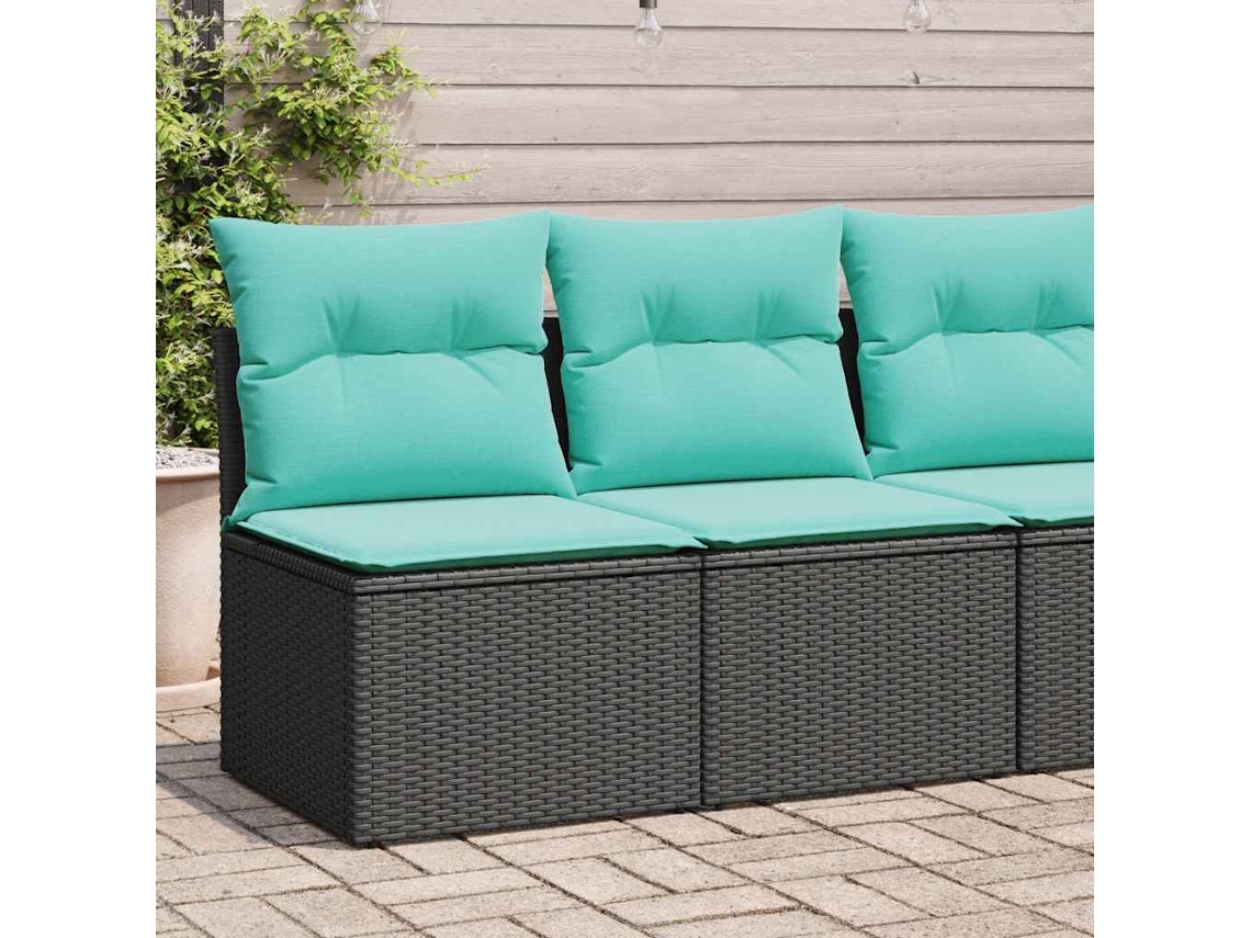 Vidaxl 2 Pcs Conjunto Sofás Jardim C/ Almofadões Vime Pe/acácia Preto