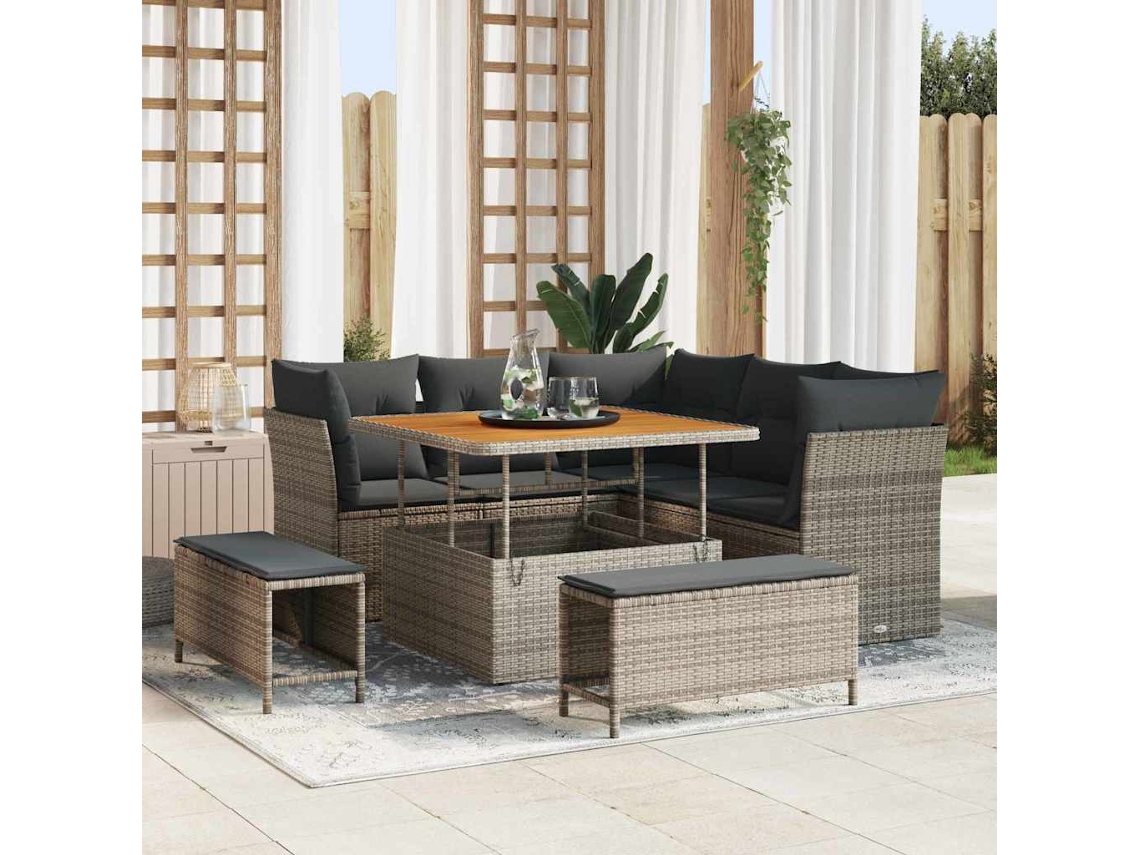 Vidaxl Conjunto De Sofá De Jardim Com Almofada Manual 8 Pcs Cinzeto