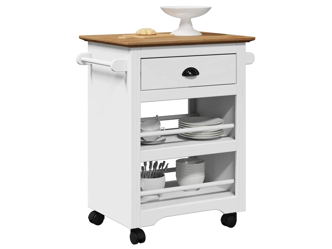 Vidaxl Carrinho De Cozinha Bodo Branco E Castanho 67,5x45x80 Cm