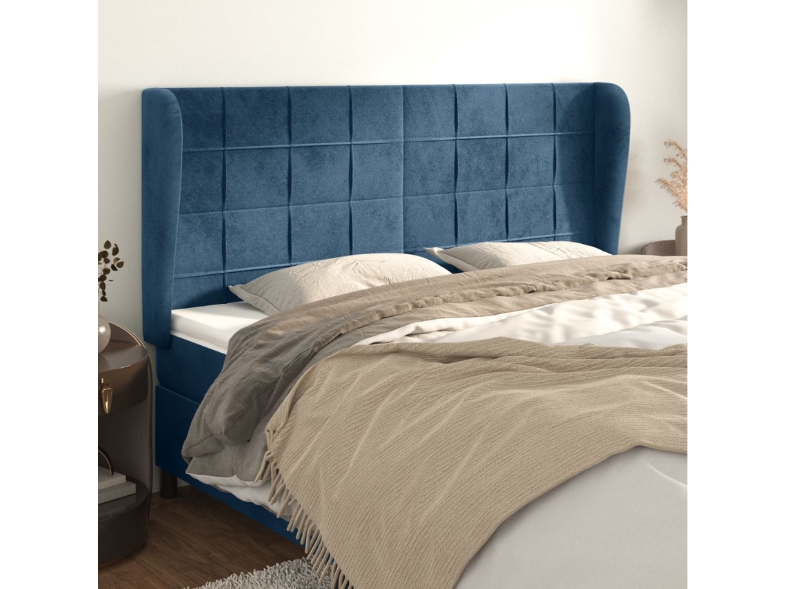 Cabecero con Alas de Terciopelo 203x23x118/128 Cm Azul Oscuro