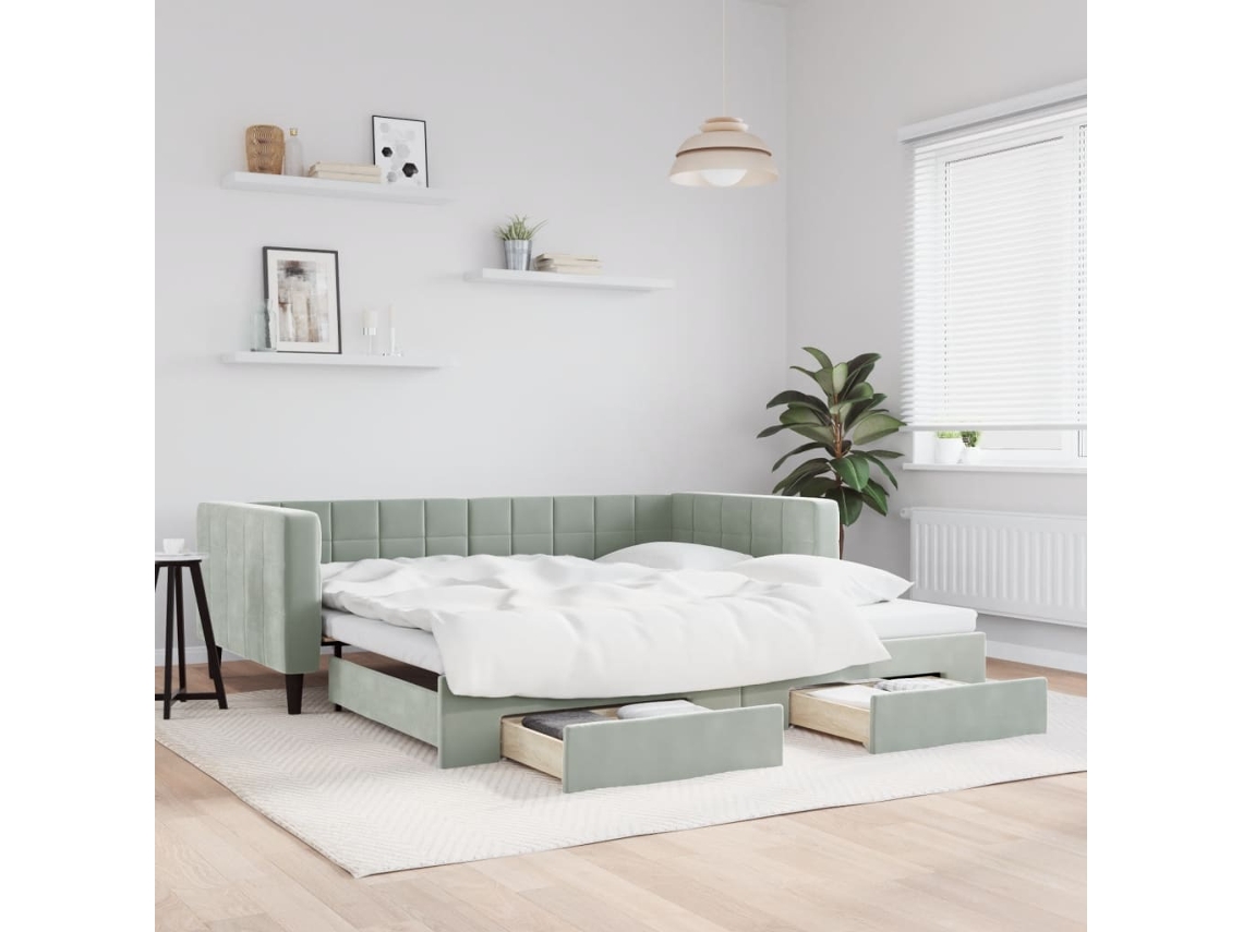 Vidaxl Sofá-cama C/ Gavetão E Gavetas 100x200 Cm Veludo Cinzento-claro