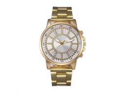 Relógio de pulso analógico de quartzo com strass para homens e mulheres, dourado e branco.