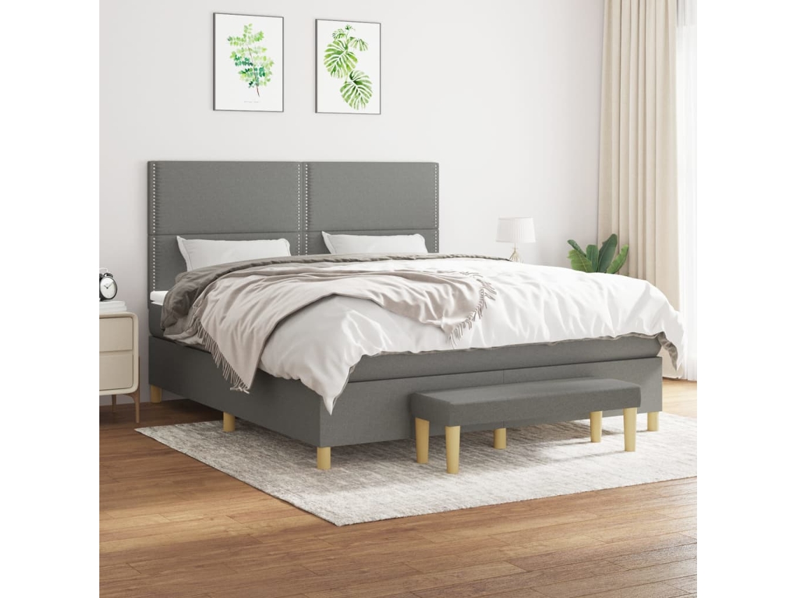 Vidaxl Cama Com Molas/colchão 180x200 Cm Tecido Cinzento-escuro