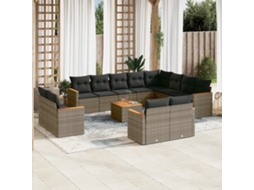 Vidaxl 13 Pcs Conjunto Sofás P/ Jardim C/ Almofadões Vime Pe Cinzento