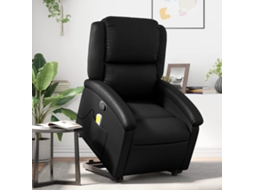 Vidaxl Poltrona Massagens Reclinável Elevatória Couro Artificial Preto