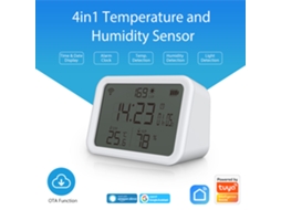 Sensor Inteligente Wifi 4 Em 1 Tuya: Temperatura, Humedad, Luz, Relógio Despertador Com App