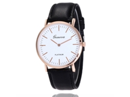 Relógio Casual Clássico Unissex com Pulseira Pu e Movimento de Quartzo Preto