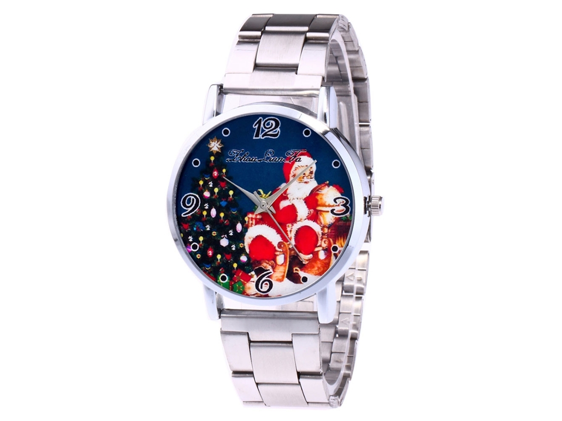 Relógio de quartzo com pulseira de aço, mostrador com Papai Noel, unissex, casual Zhoulianfa