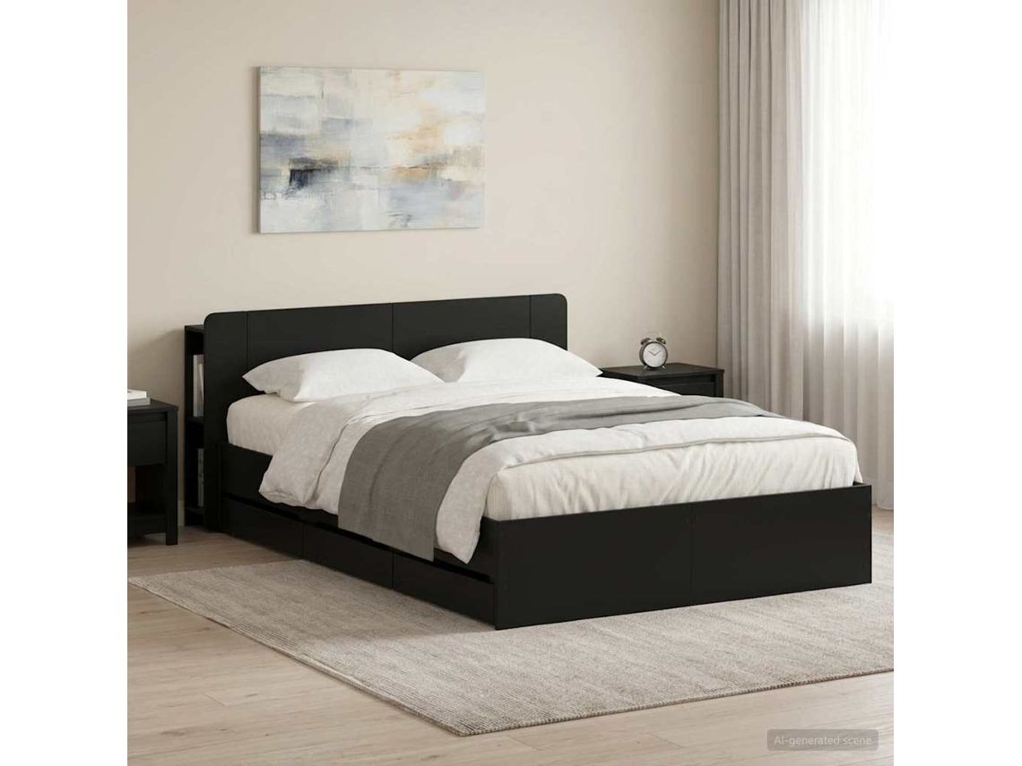 Vidaxl Estrutura De Cama Com Armazenamento E Cabeceira Preto