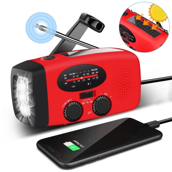Rádio com células solares AQUAFORGE, lanterna, bateria externa 2000mah para sos, vermelho