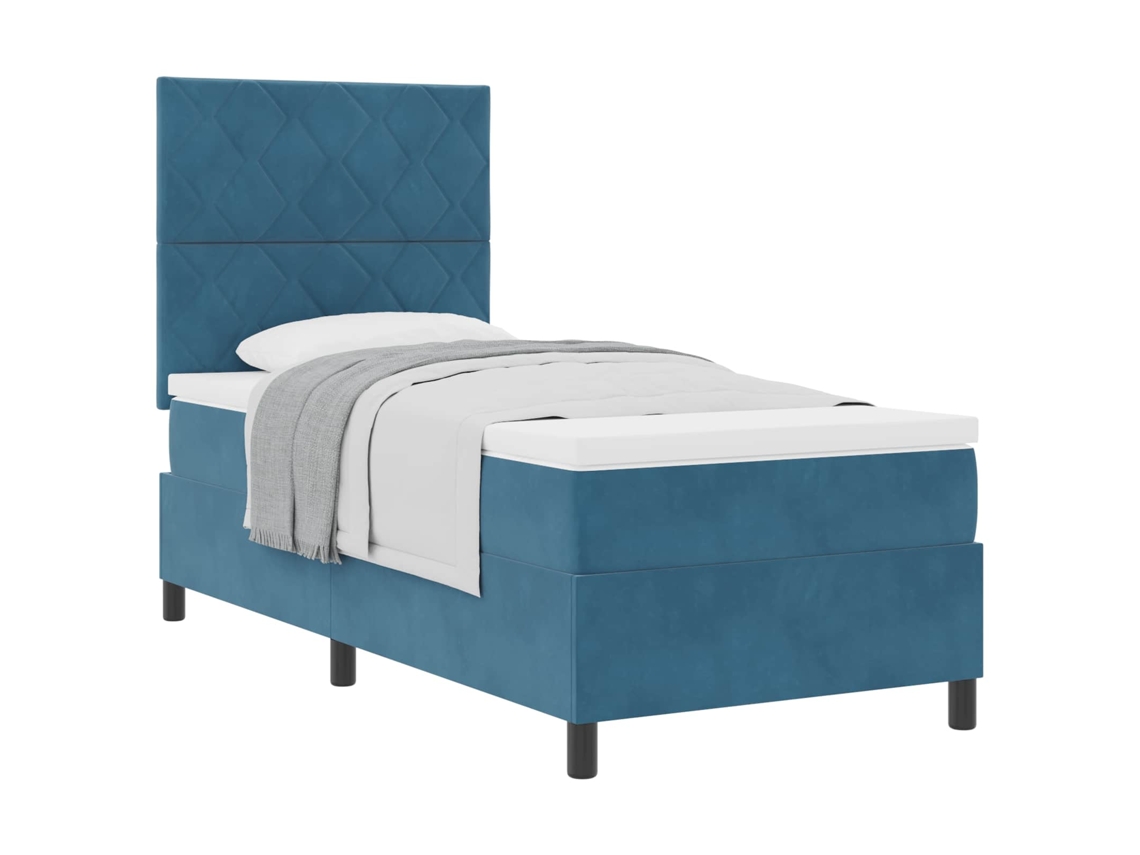 Cama De Solteiro | Camas Para Quarto | Cama Box Com Colchão Azul Escuro 90 X 190 Cm Tecido