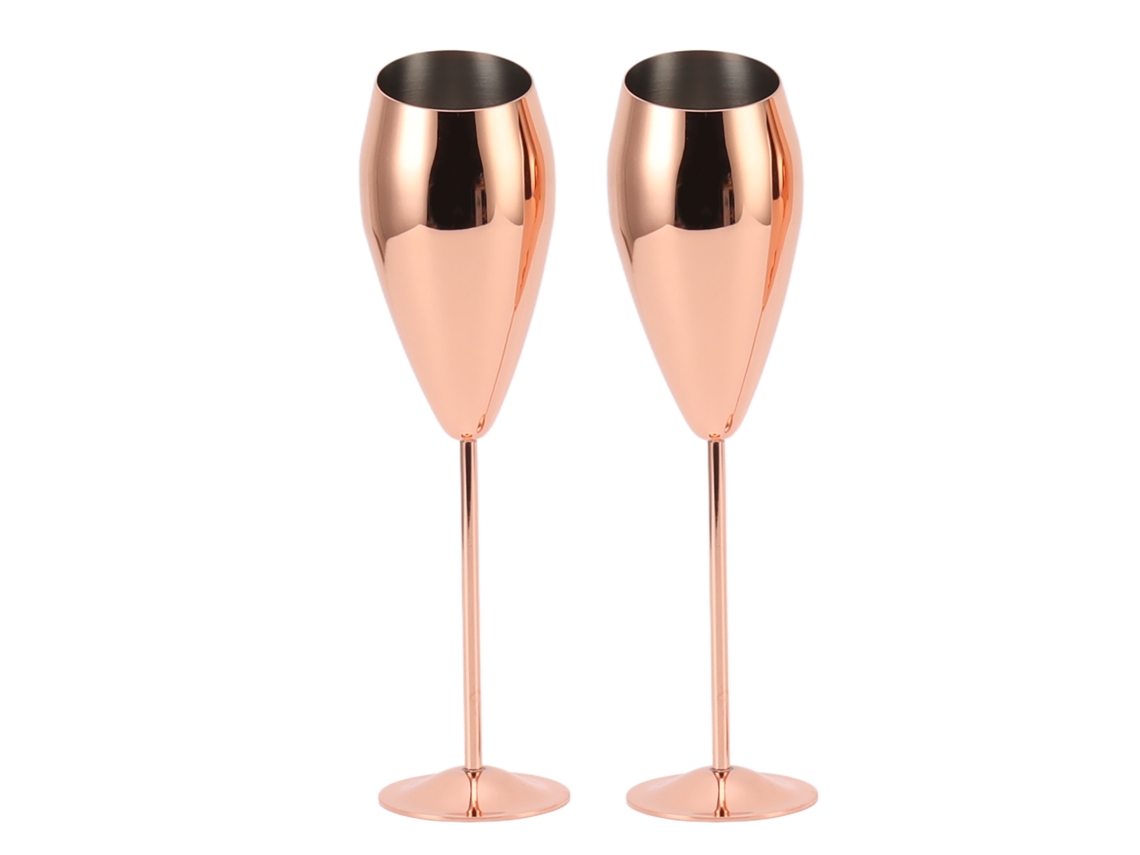 Conjunto de 2 Taças de Champanhe de Cobre e Aço Inoxidável com Base Grossa | S/MARCA