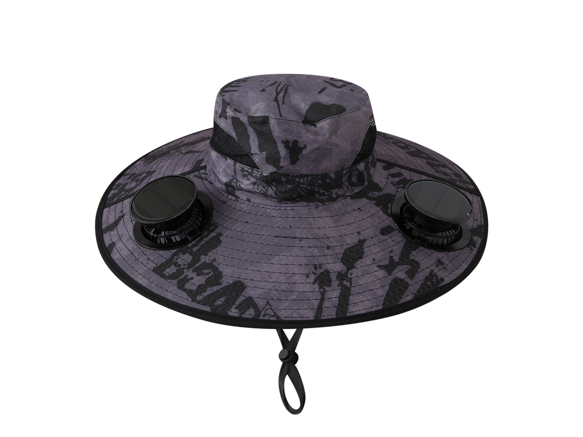 Chapéu de Sol Elétrico de Aba Larga com Ventilador MDUG (camuflado Cinza Escuro com Fio de Aço)