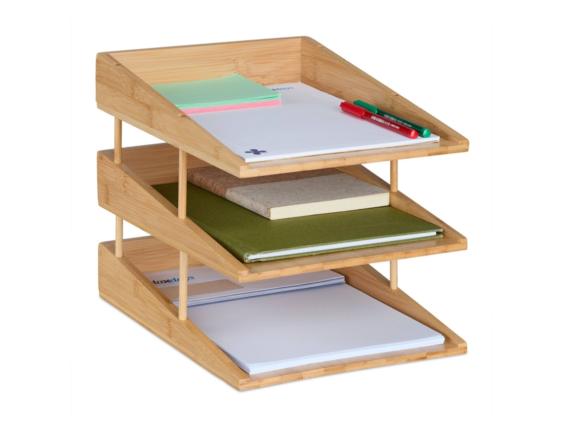 Organizador De Cartas Com 3 Compartimentos De Bambu