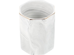 Organizador Genérico Hexagonal De Cerâmica Com Efeito Mármore E Acabamento Dourado, Porta Lápis De Mesa Com Capacidade
