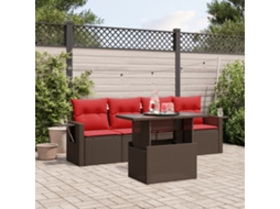 Vidaxl Conjunto De Sofá De Jardim De 5 Peças Com Almofadas Em Rattan Sintético Marrom