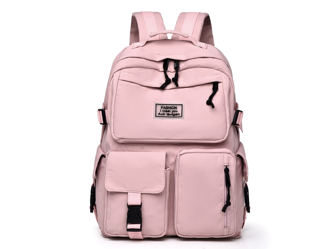 Mochila Escolar Feminina De Grande Capacidade, Universitária Com Vários Bolsos, Impermeável Rosa. Aquaforge
