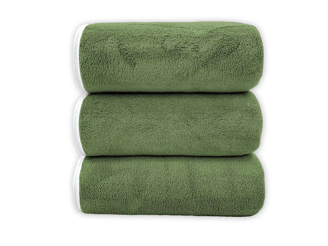 Toalha de Banho de Coral Fleece para Adultos, Macia e Altamente Absorvente, 3 Peças,verde Militar,70x140cm GERTIZ