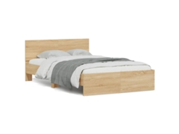 Vidaxl Estrutura Cama C/ Cabeceira/luzes Led 140x190cm Carvalho Sonoma