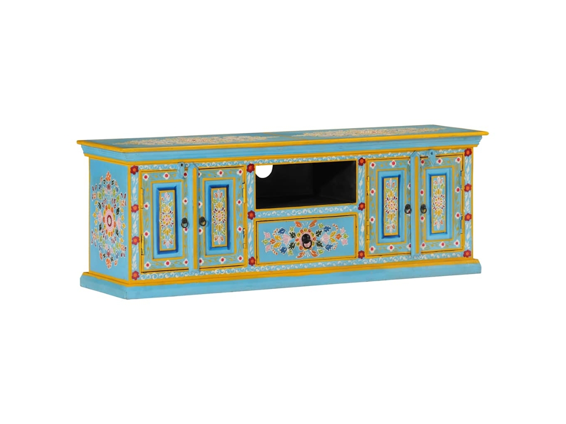 Móvel De Tv 110x30x40 Cm Madeira De Mangueira Maciça Azul Dkd Home Decor