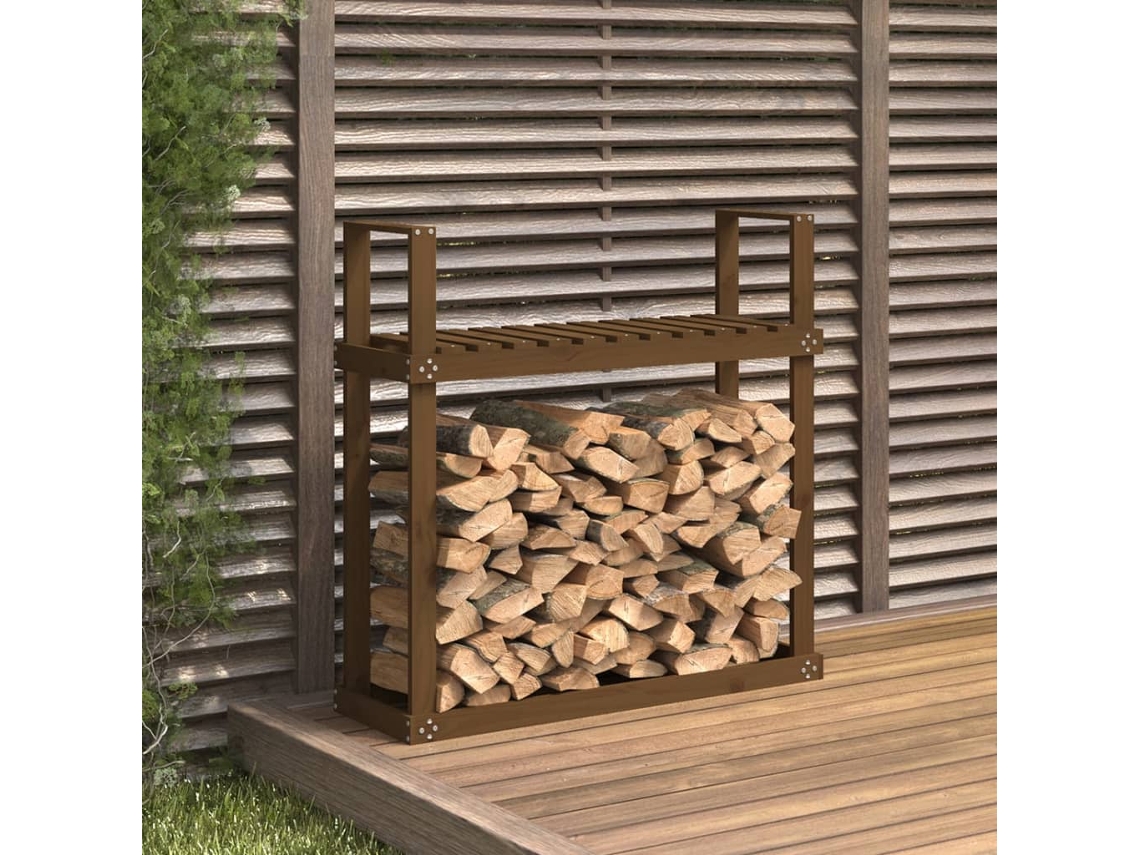 Vidaxl Suporte Para Lenha 110x35x108,5 Cm Pinho Maciço Castanho Mel