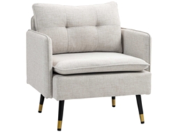 Poltrona estofada em linho creme (com apoios de braço, assento acolchoado, pernas de aço 76x68x80 cm) S/MARCA