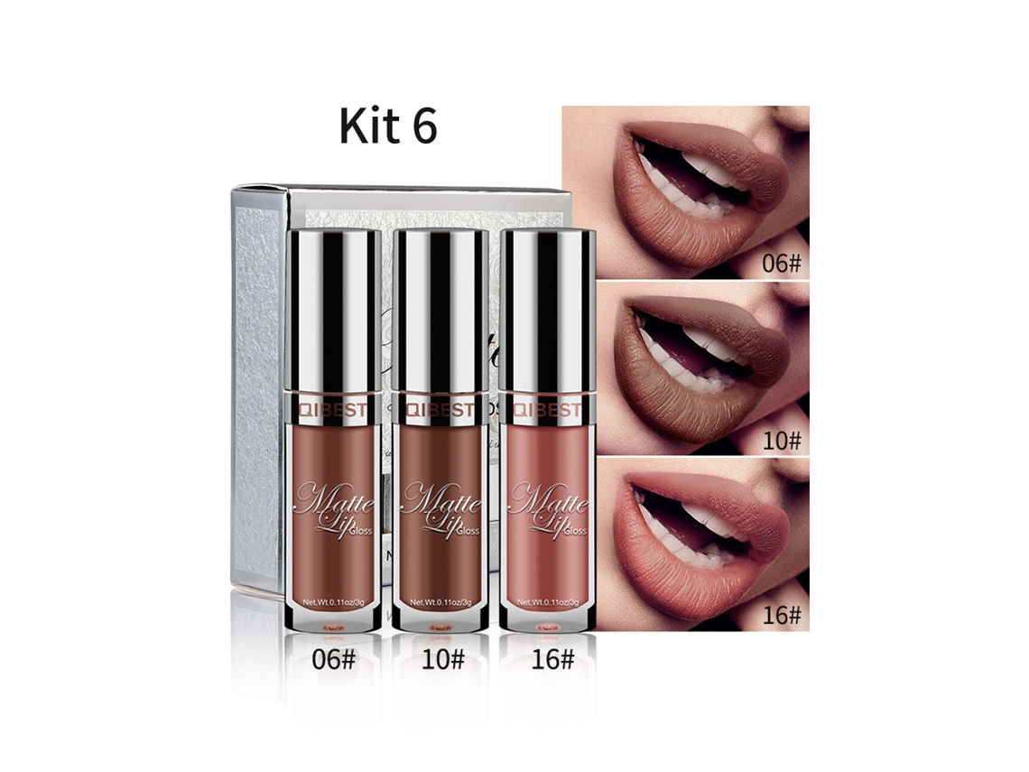 Brillo Labial Matte Qibest 3 Colores/set Lápiz Labial Líquido Duradero Maquillaje Cosmético